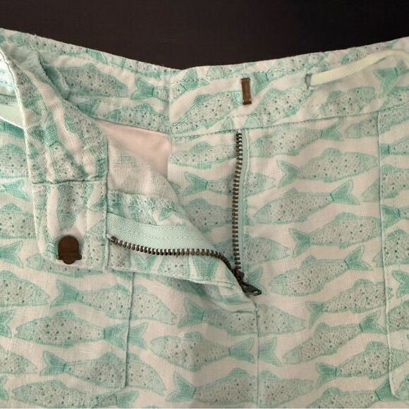Vineyard Vines Linen Shorts 3'' Womens Sz 2 Green Fish Print Summer Beach - Picture 7 of 13